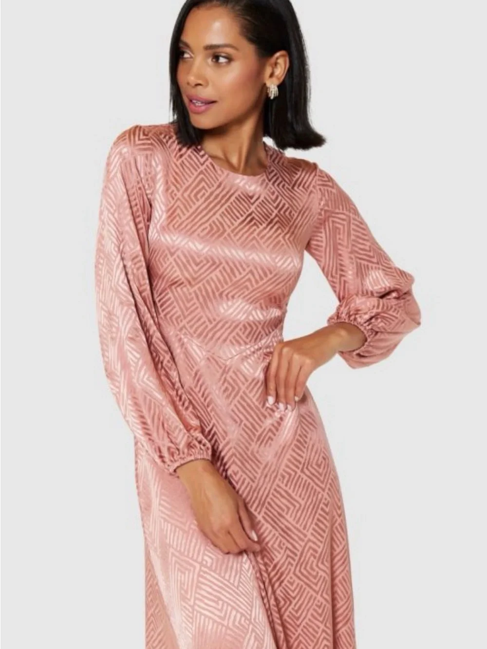 NWT Closet London 6 Blush Pink Jacquard Textured Midi Flowy Feminine Satiny
